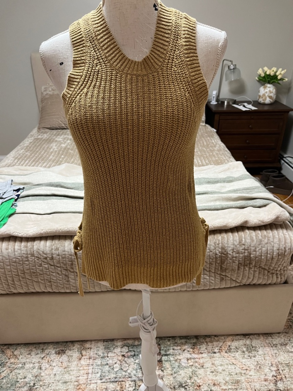 Loft sleeveless sweater knit top with side ties - size XS